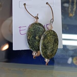 Orange and Green Stone Earrings Set